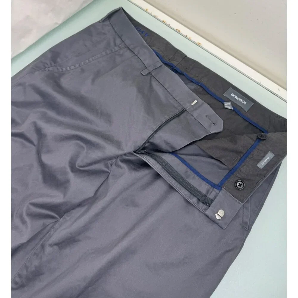 Bonobos Men Friday Pants Straight Leg 34X32 Chino Gray Flat Front - Picture 4 of 14